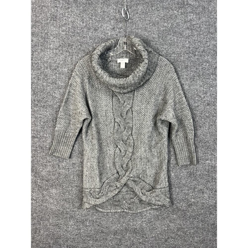 Loft Sweater Womens Small Gray Cable Knit Chunky Cowl Neck Pullover Alpaca Wool
